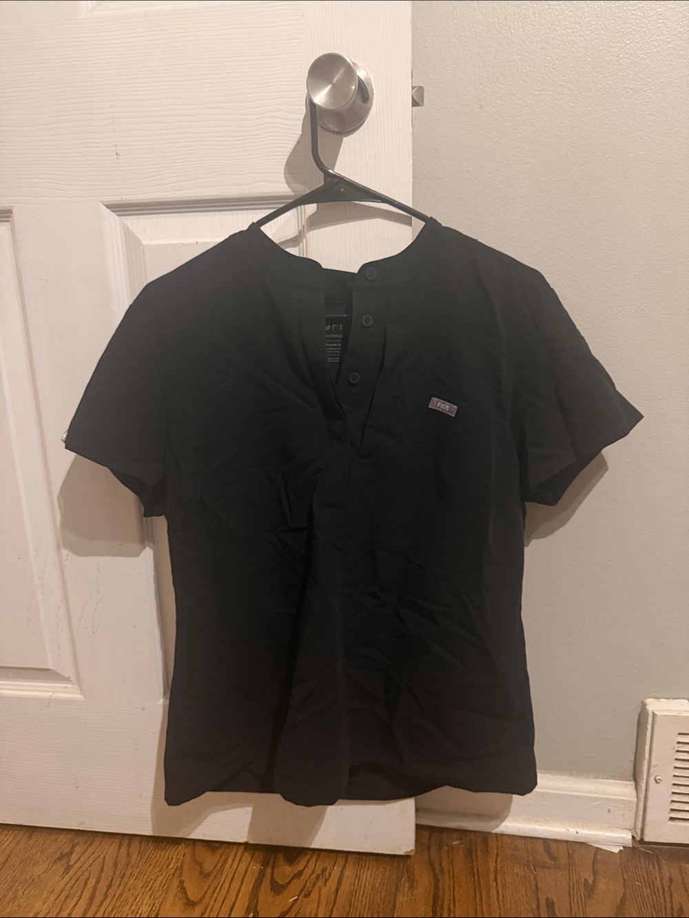 Figs Black Short-Sleeve Henley Scrub Top